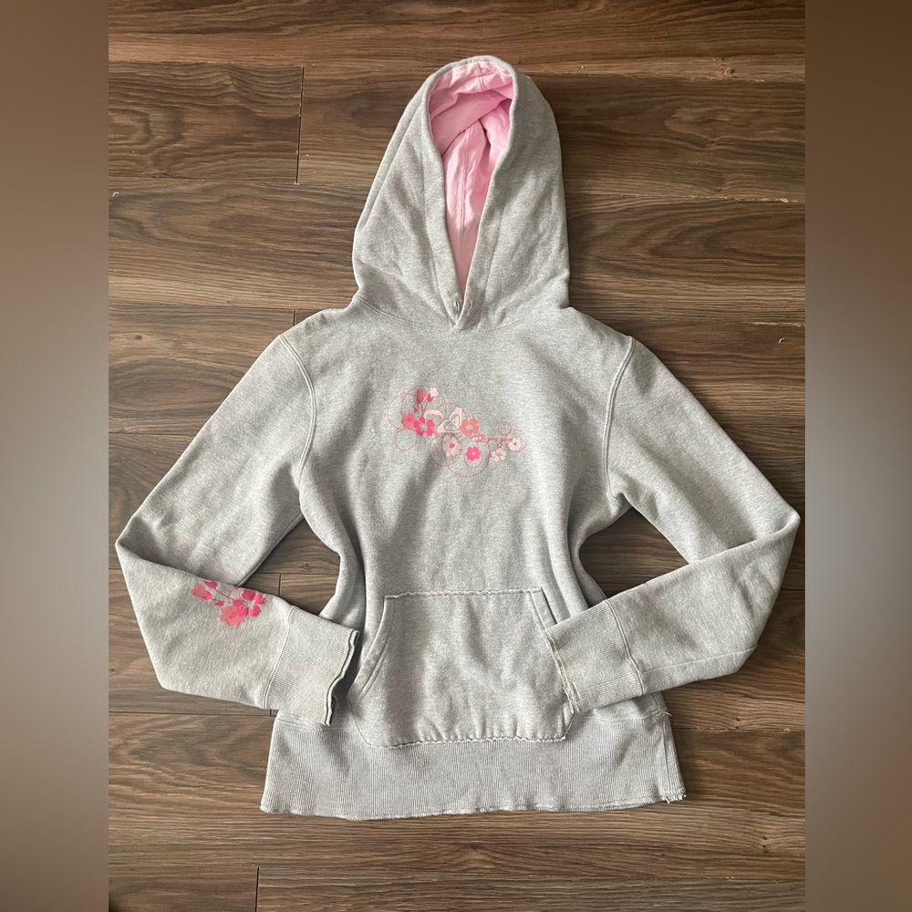 Roxy Gray Hoodie with Pink Lined Hood